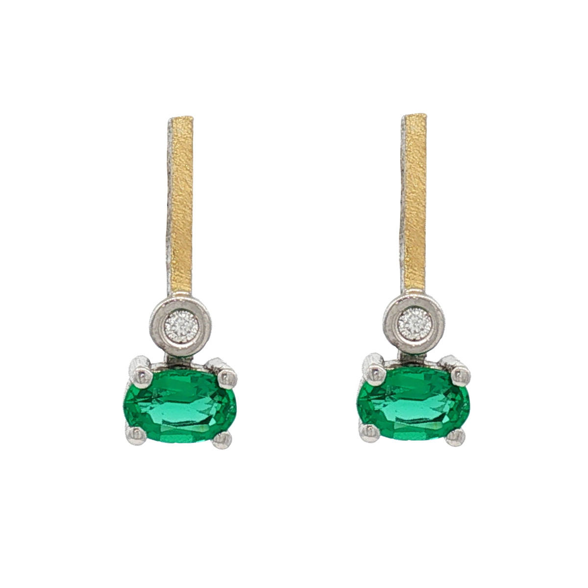 Pendientes de plata, oro, esmeralda y brillante lab