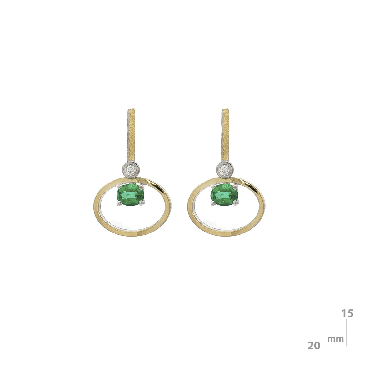 Pendientes de plata, oro, esmeralda y brillante lab