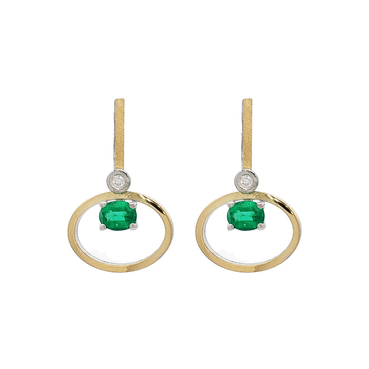 Pendientes de plata, oro, esmeralda y brillante lab