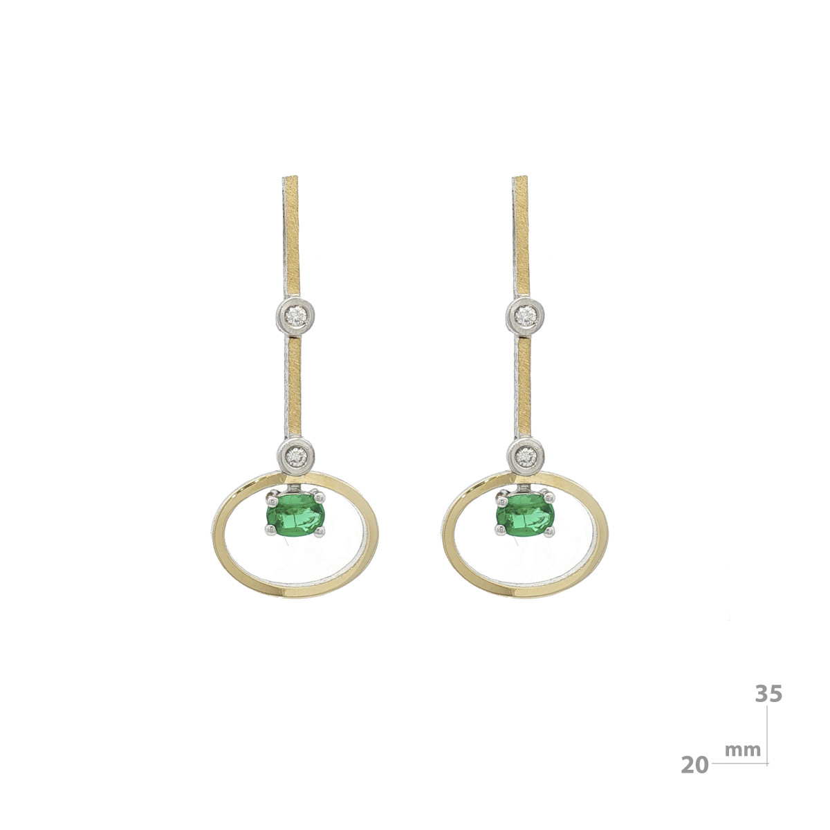 Pendientes de plata, oro, esmeralda y brillante lab