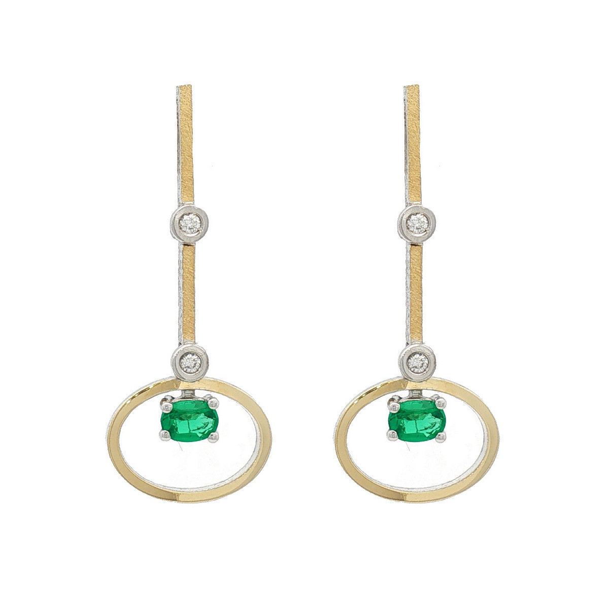 Pendientes de plata, oro, esmeralda y brillante lab