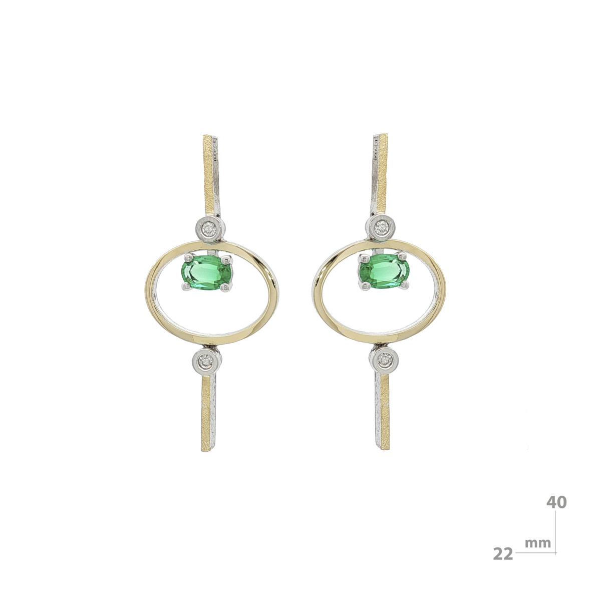 Pendientes de plata, oro, esmeralda y brillante lab