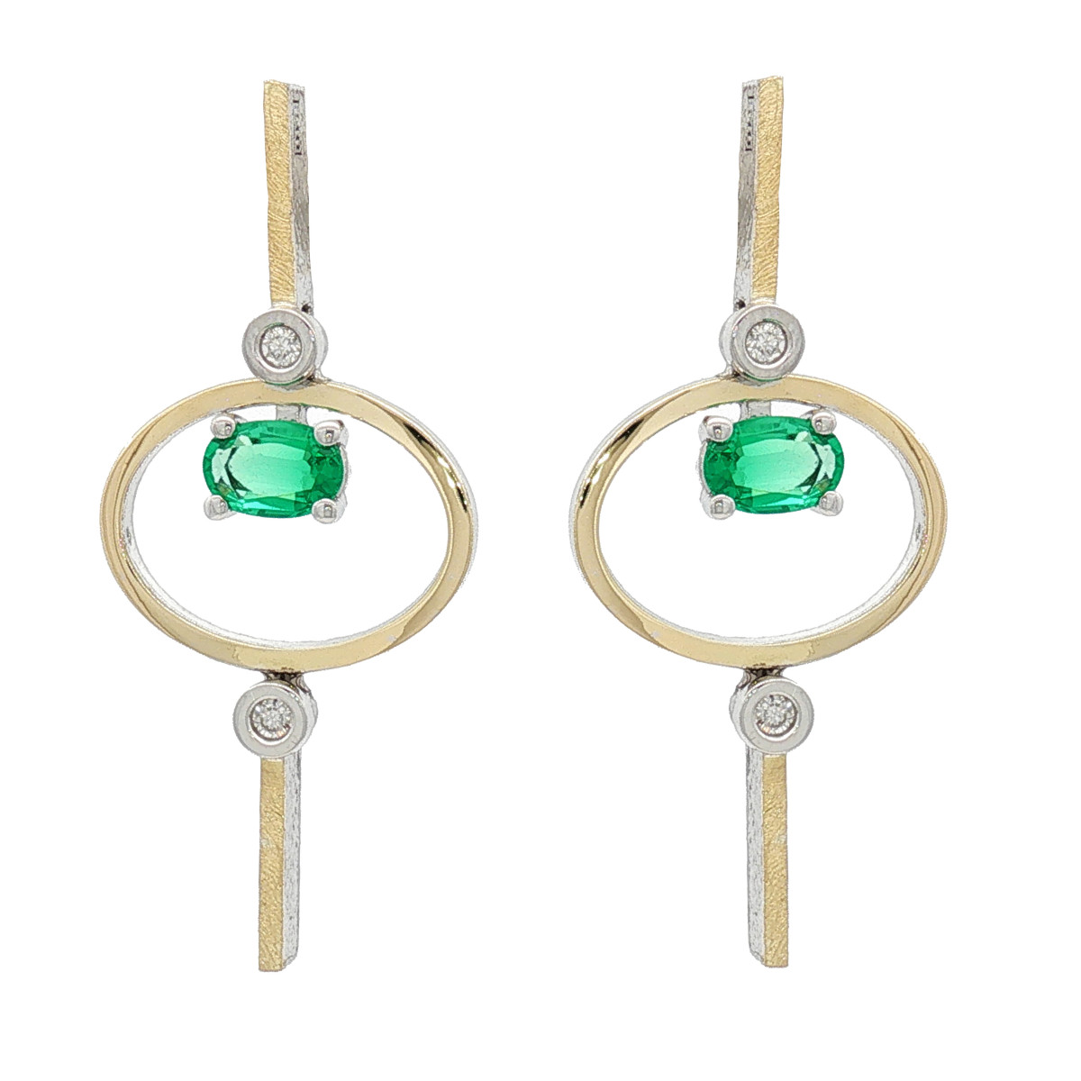 Pendientes de plata, oro, esmeralda y brillante lab
