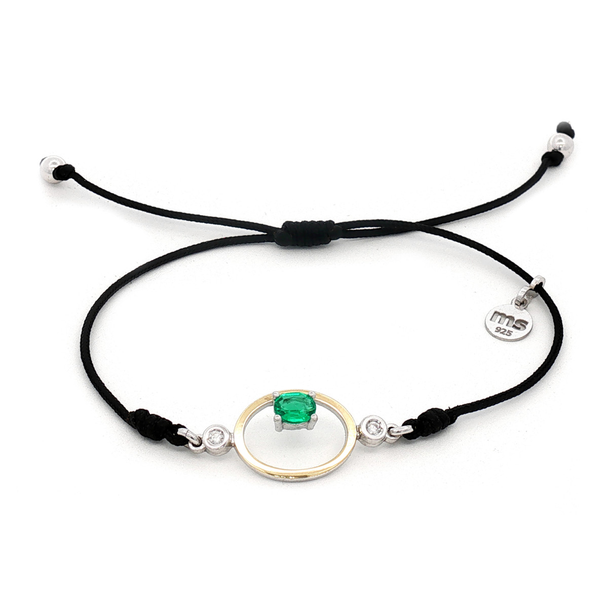 Pulsera de plata, oro, esmeralda y brillante lab