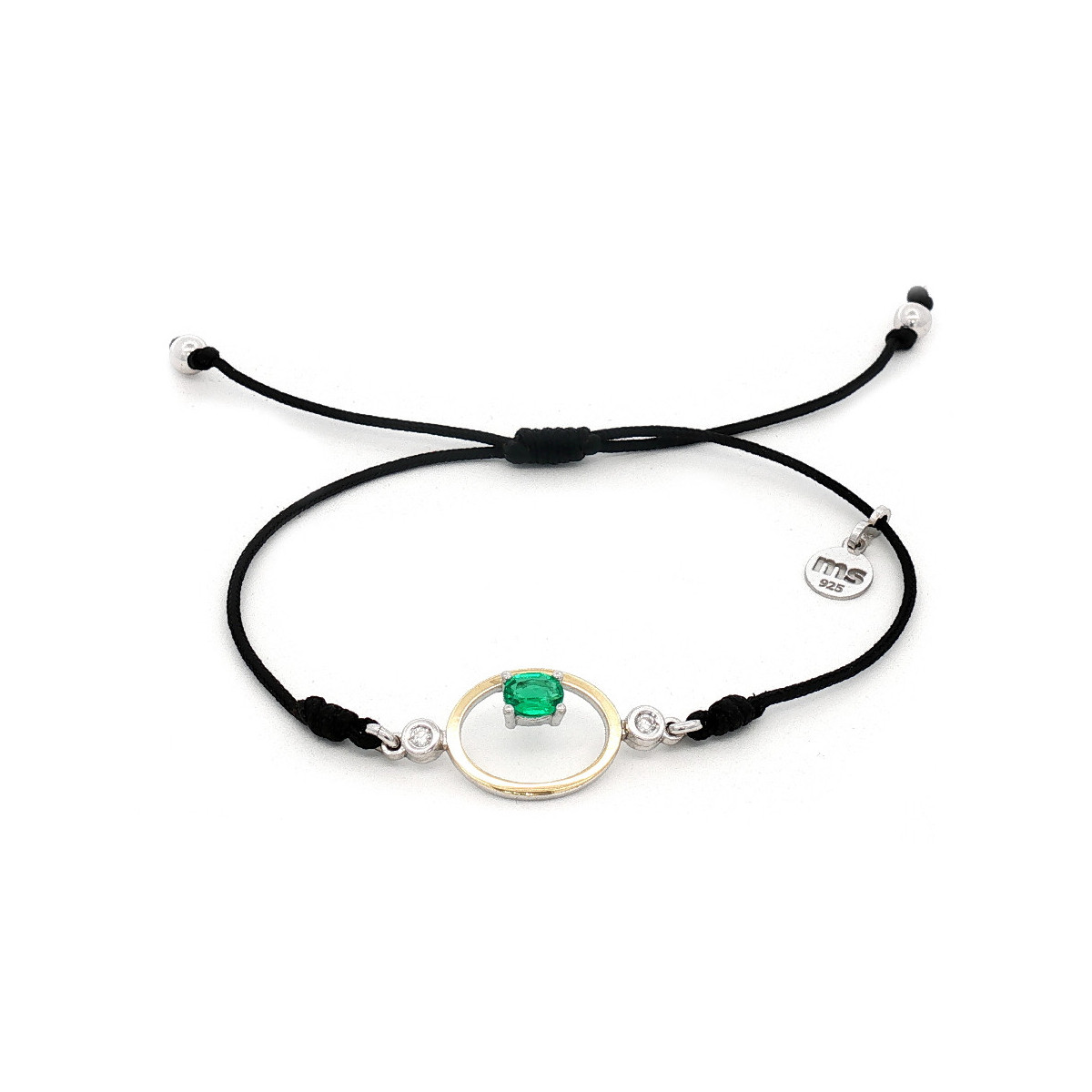 Pulsera de plata, oro, esmeralda y brillante lab