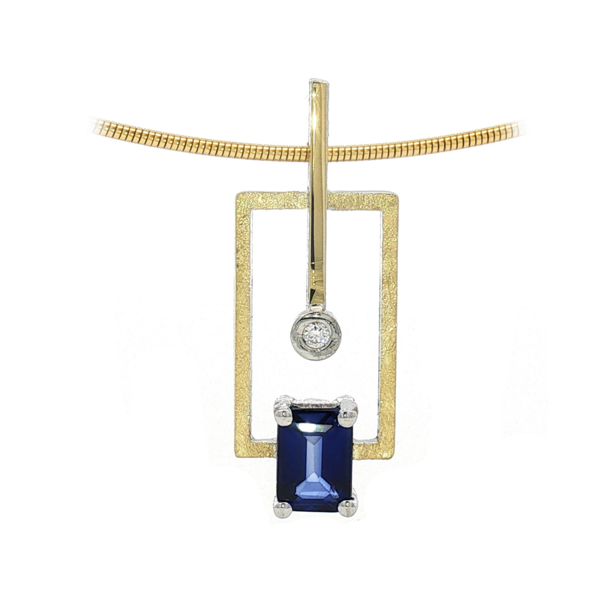 Colgante de plata, oro, zafiro y brillante lab