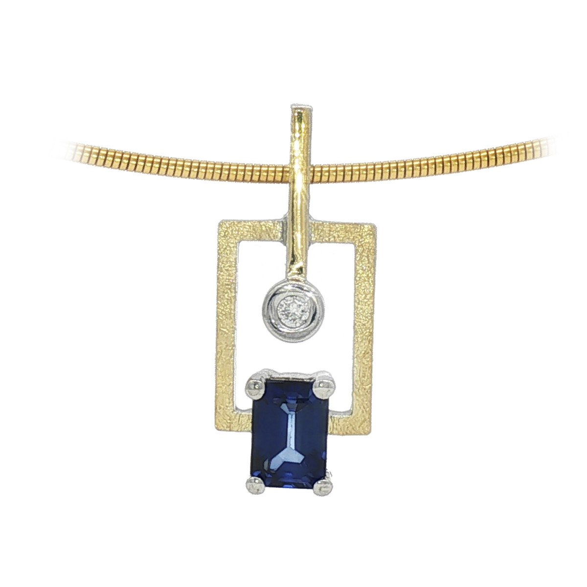 Colgante de plata, oro, zafiro y brillante lab