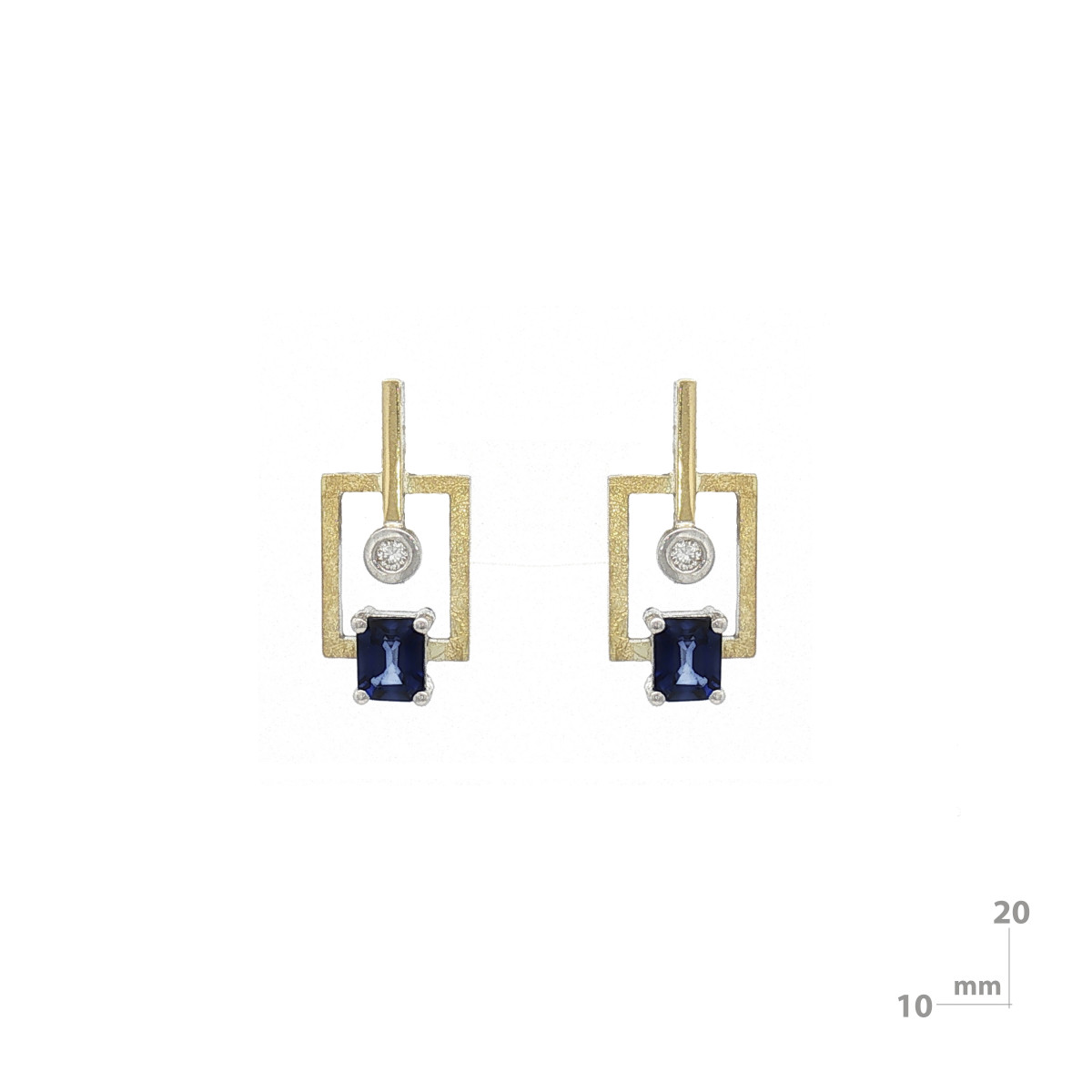 Pendientes de plata, oro, zafiro y brillante lab