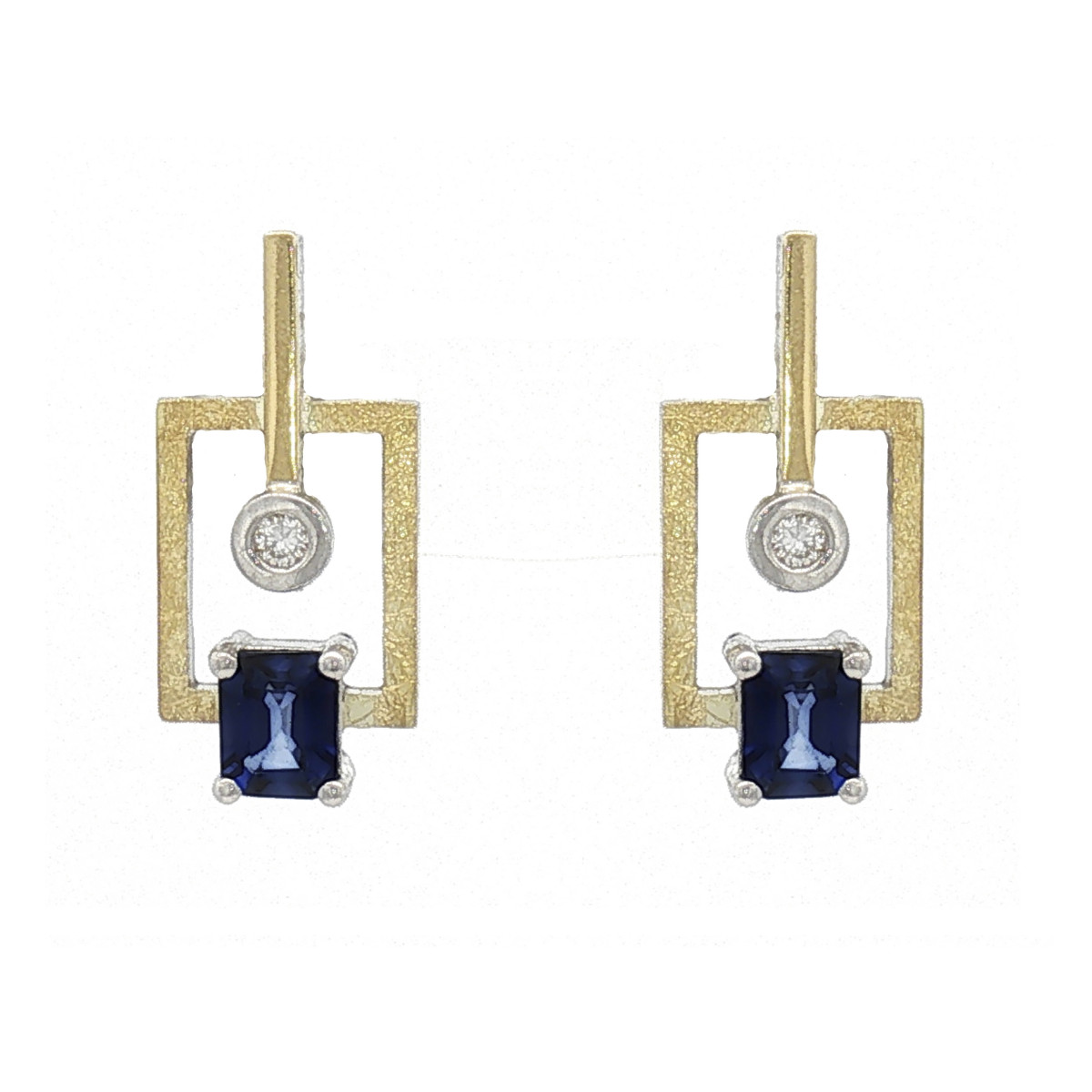 Pendientes de plata, oro, zafiro y brillante lab