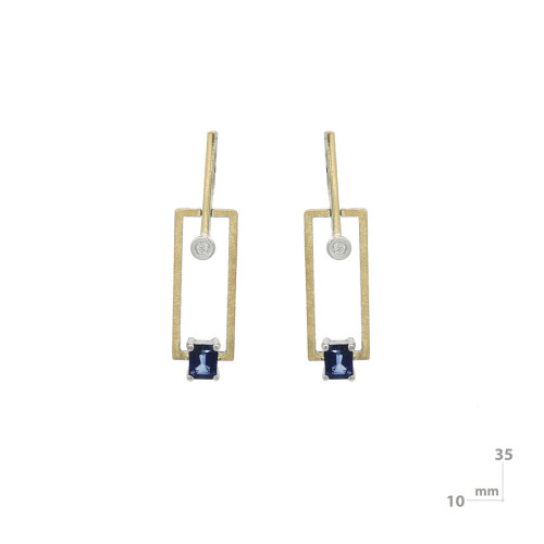 Arracades de plata, or, sàfir i brillant lab
