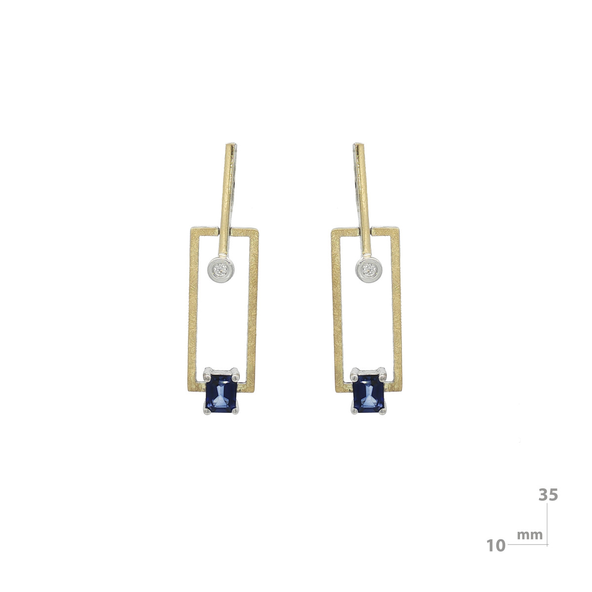 Pendientes de plata, oro, zafiro y brillante lab