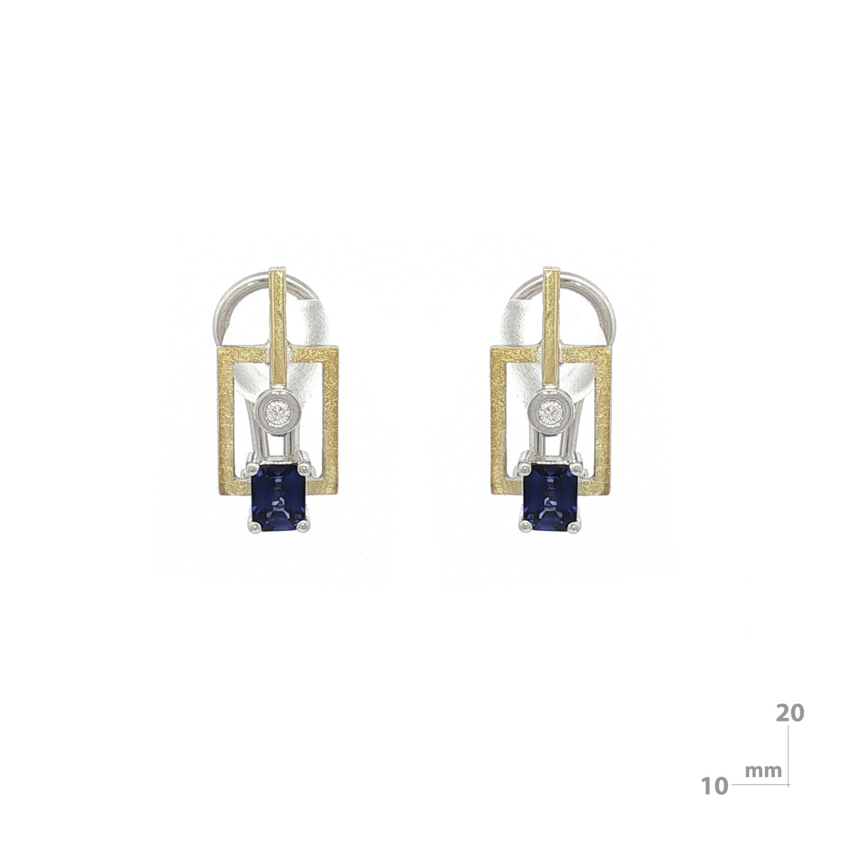 Pendientes de plata, oro, zafiro y brillante lab