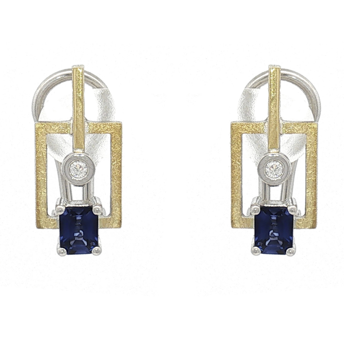Pendientes de plata, oro, zafiro y brillante lab
