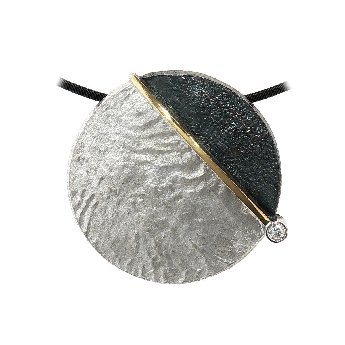 Colgante de plata, oro y brillante lab