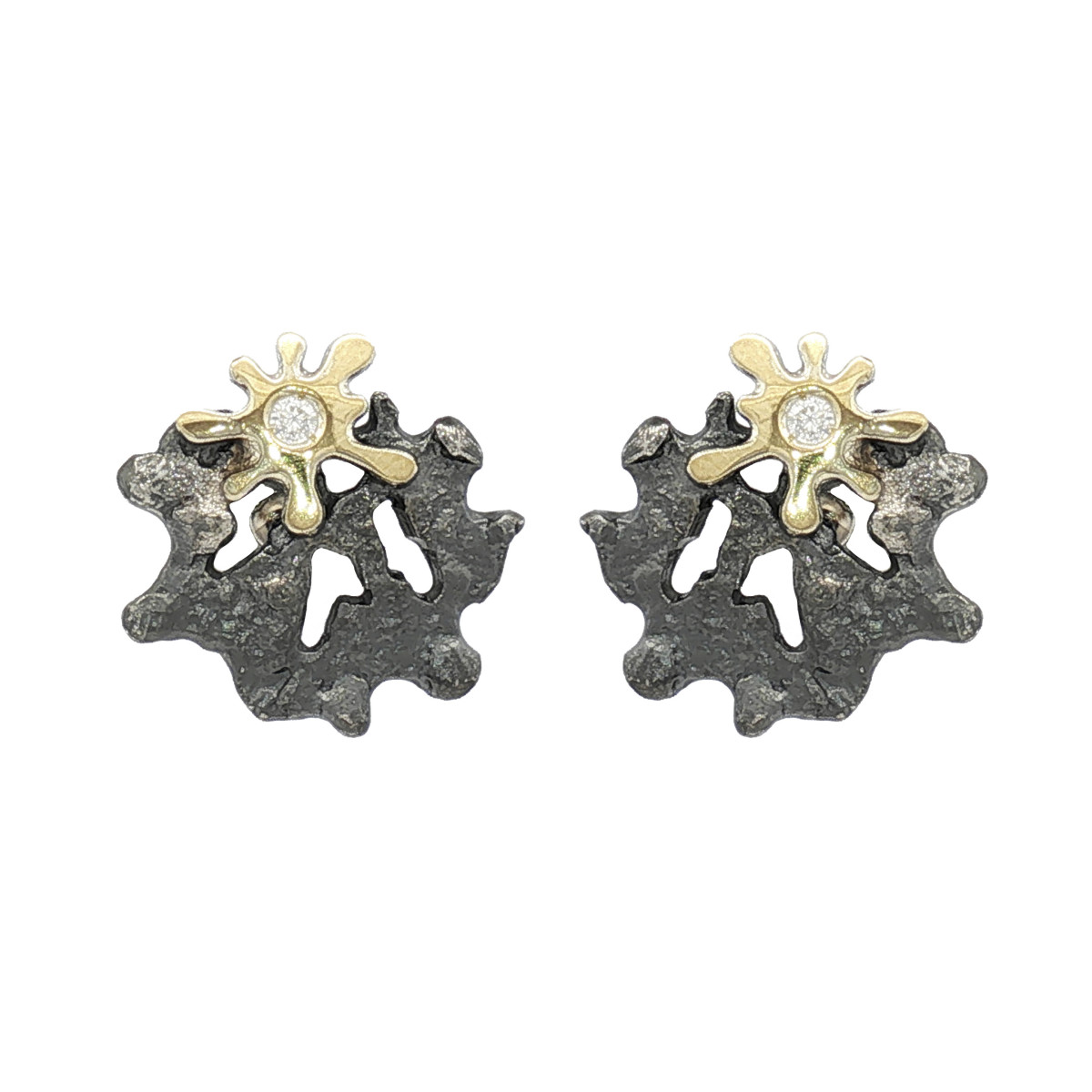Pendientes de plata, oro y brillante lab