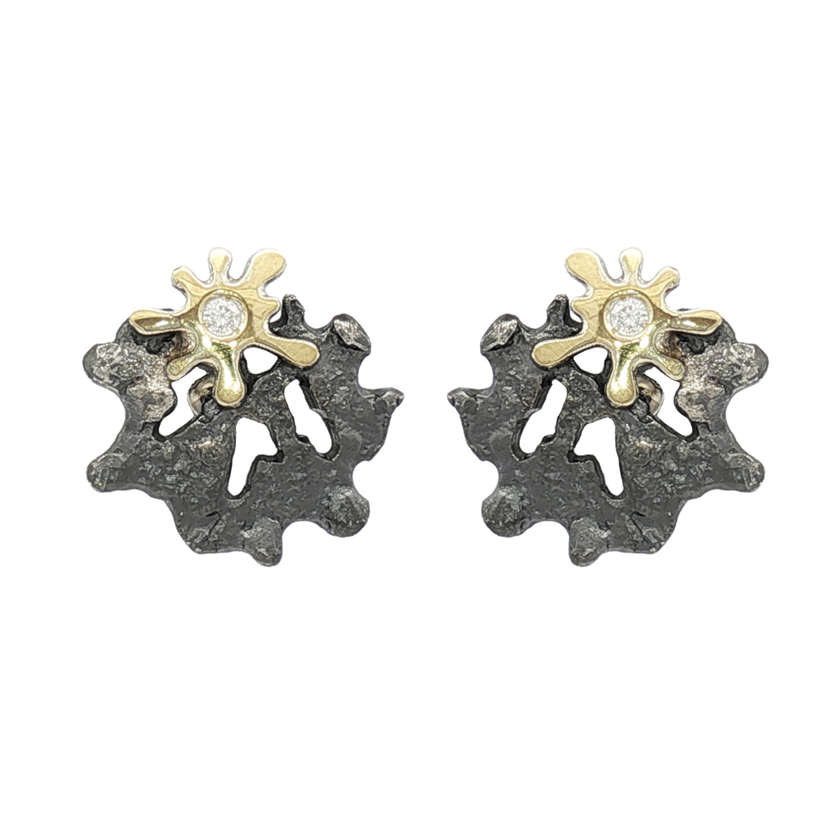 Pendientes de plata, oro y brillante lab