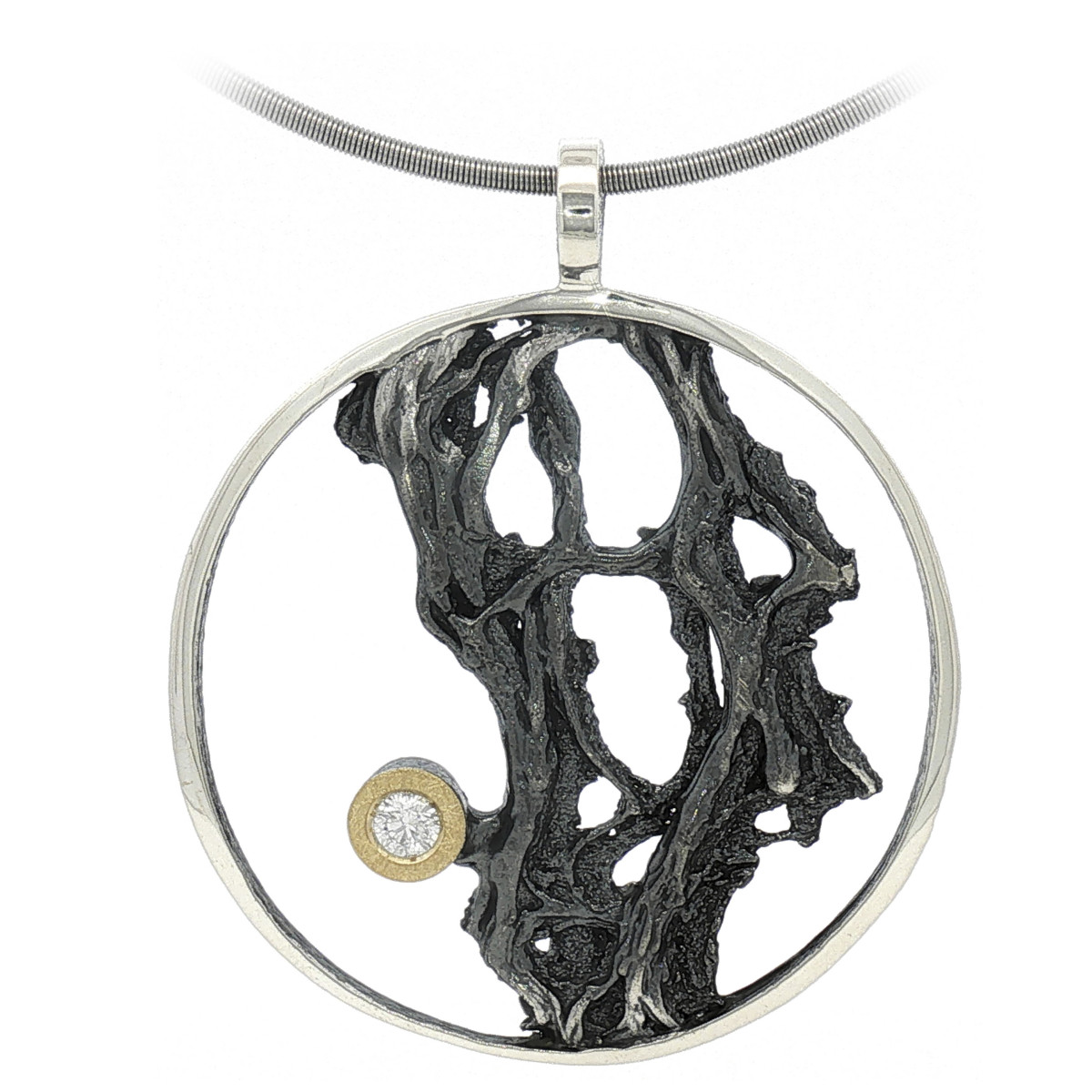Colgante de plata, oro y brillante lab