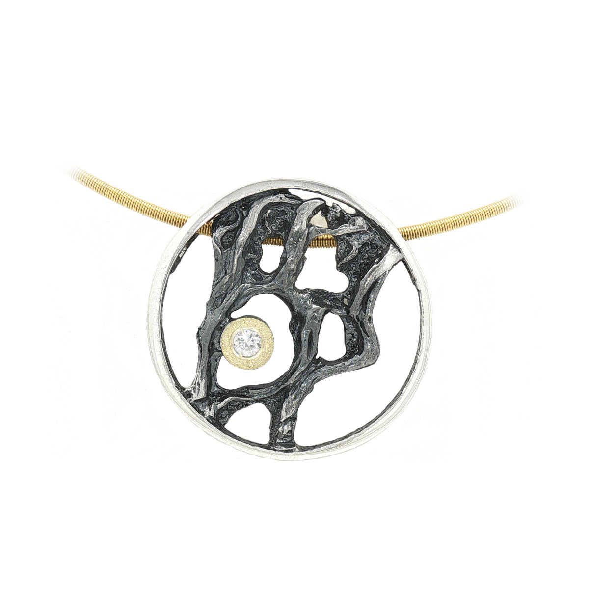 Colgante de plata, oro y brillante lab