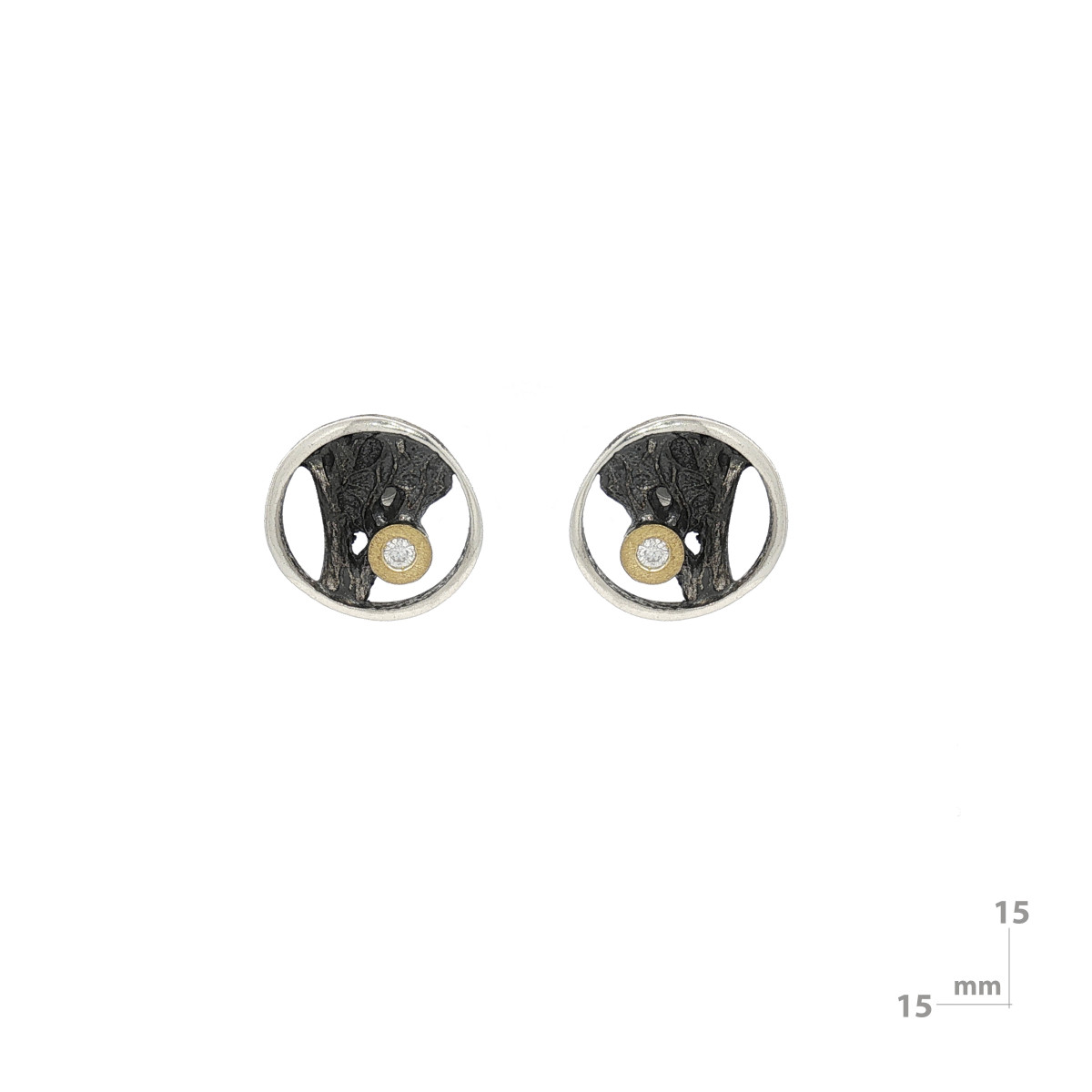 Pendientes de plata, oro y brillante lab