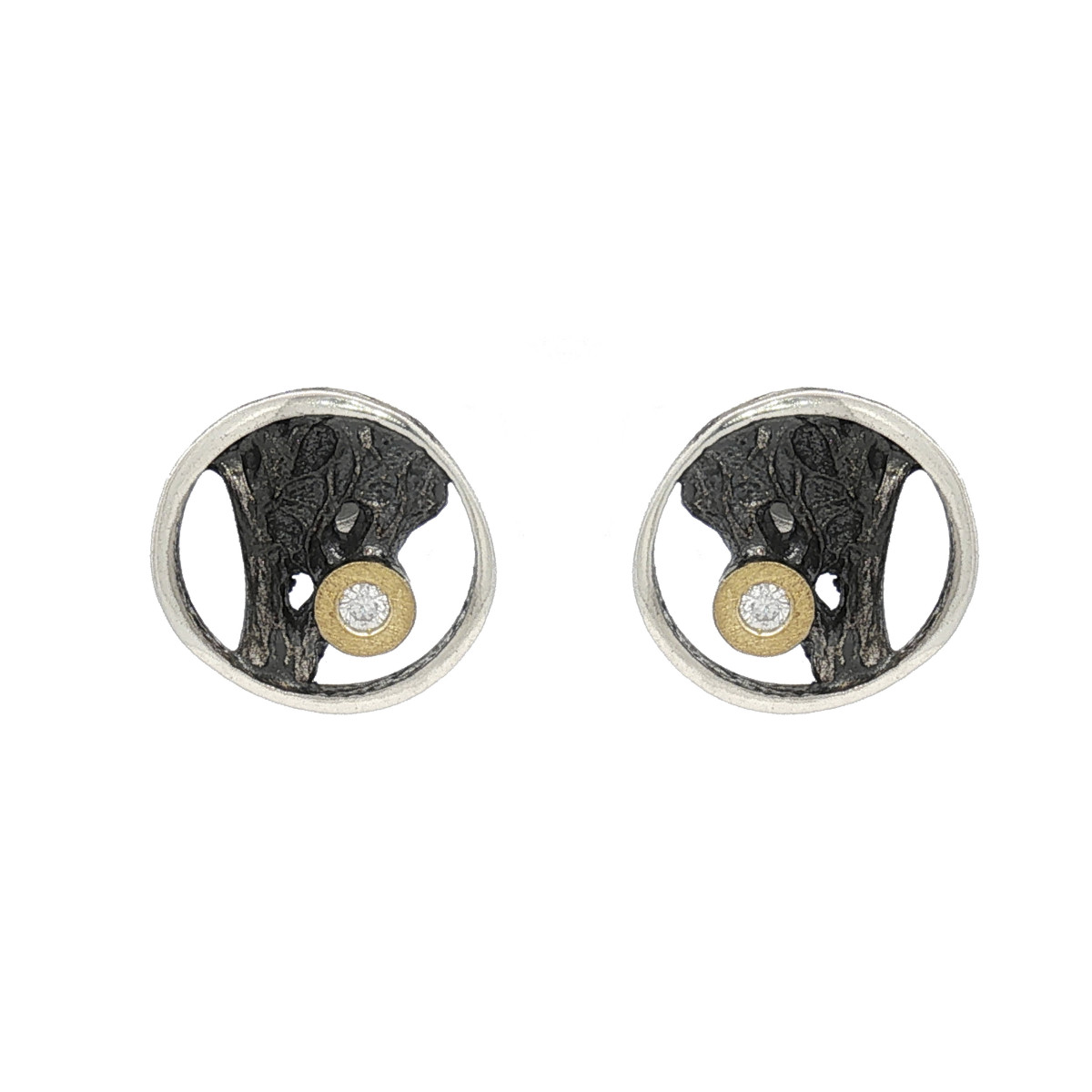 Pendientes de plata, oro y brillante lab