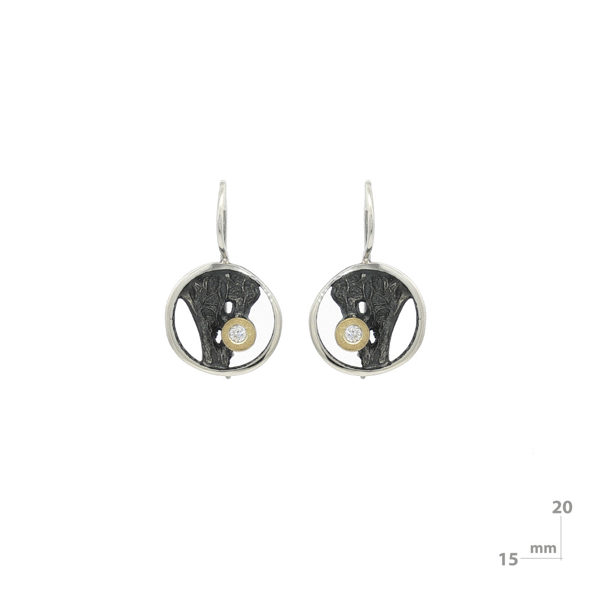 Pendientes de plata, oro y brillante lab