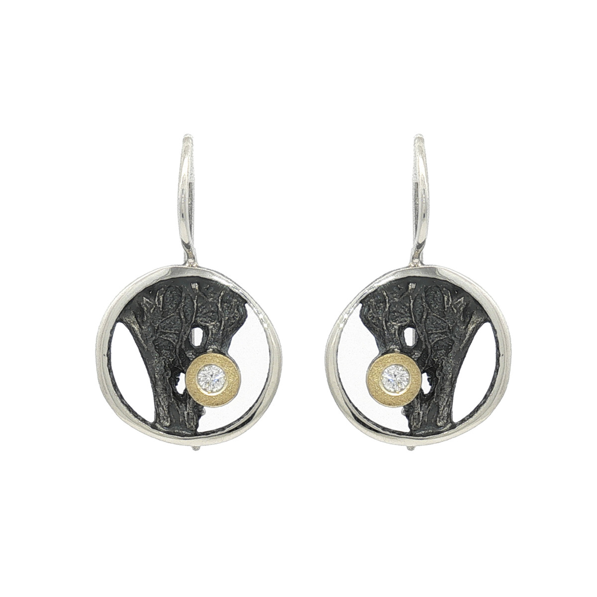 Pendientes de plata, oro y brillante lab