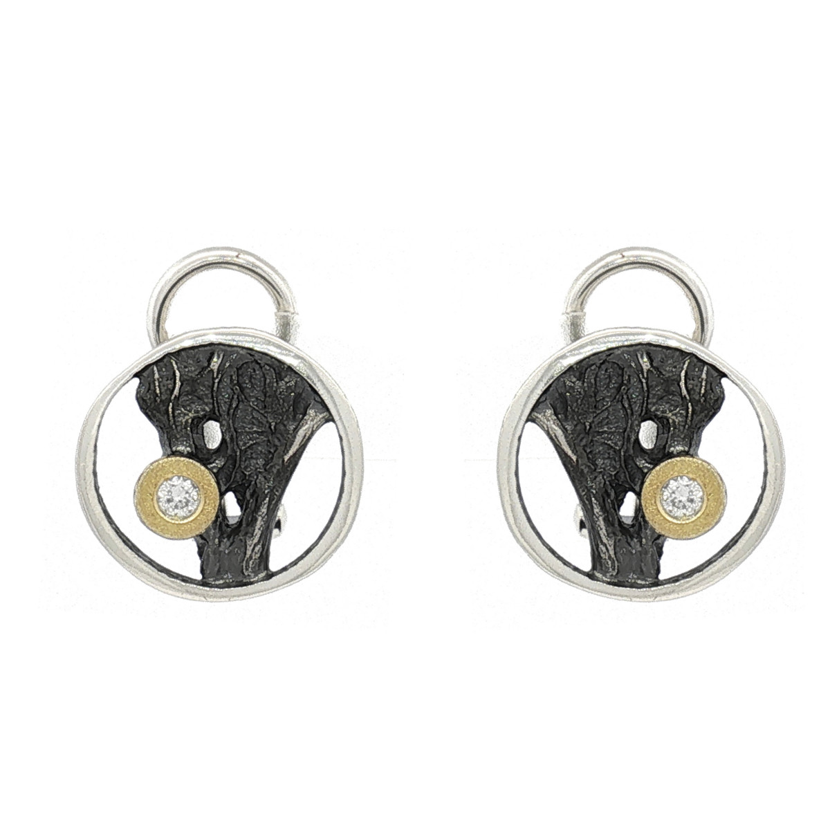 Pendientes de plata, oro y brillante lab