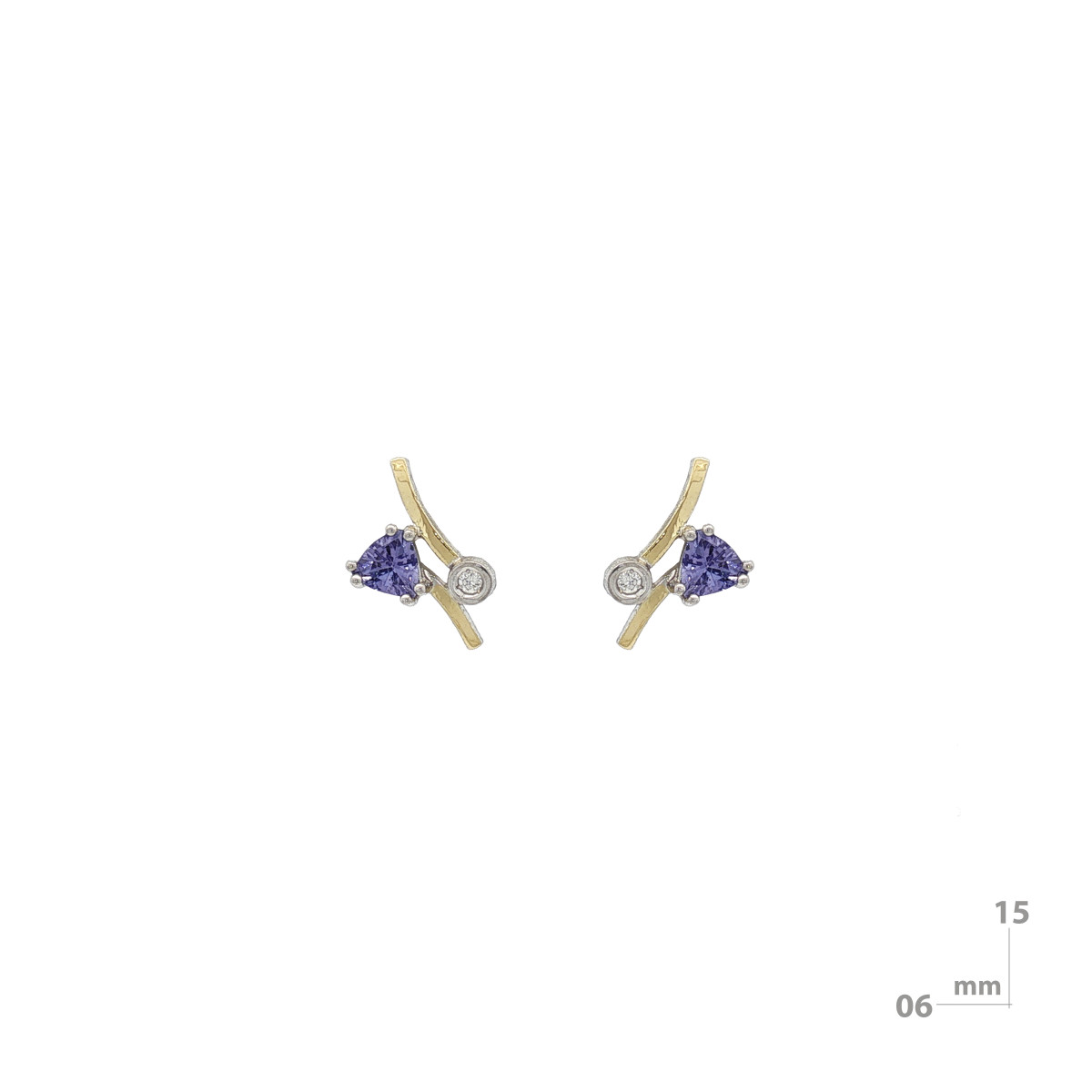 Pendientes de plata, oro, tanzanita y brillante lab