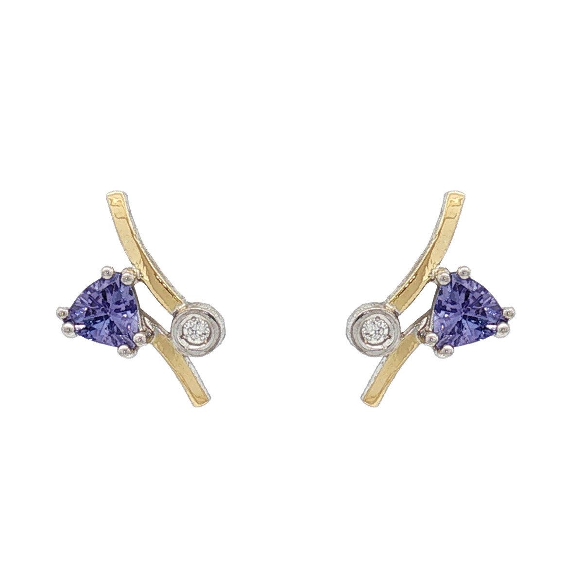 Pendientes de plata, oro, tanzanita y brillante lab