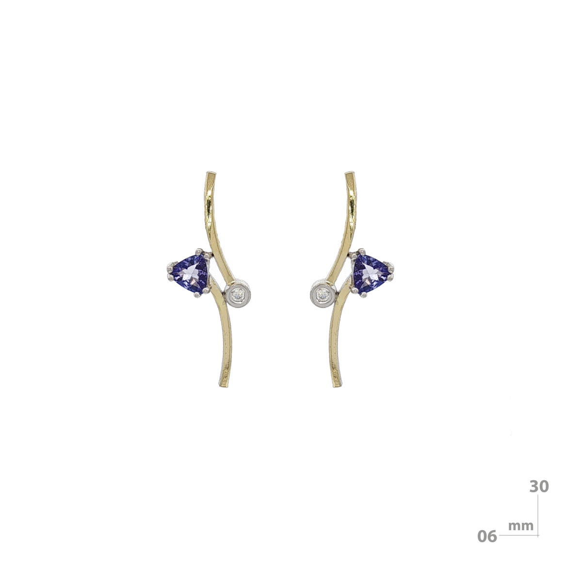 Pendientes de plata, oro, tanzanita y brillante lab