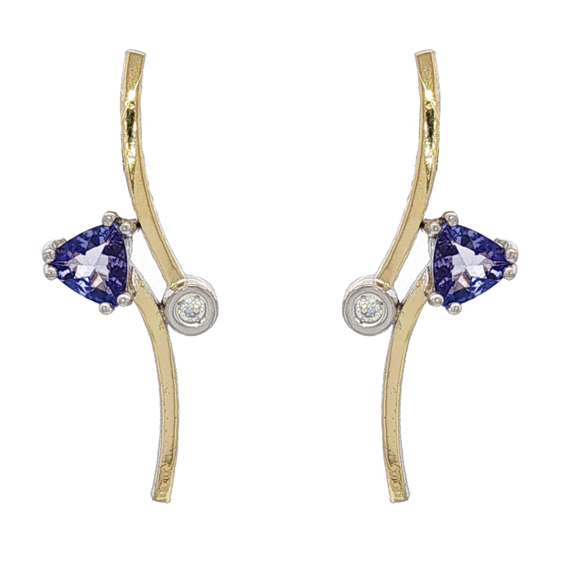 Pendientes de plata, oro, tanzanita y brillante lab