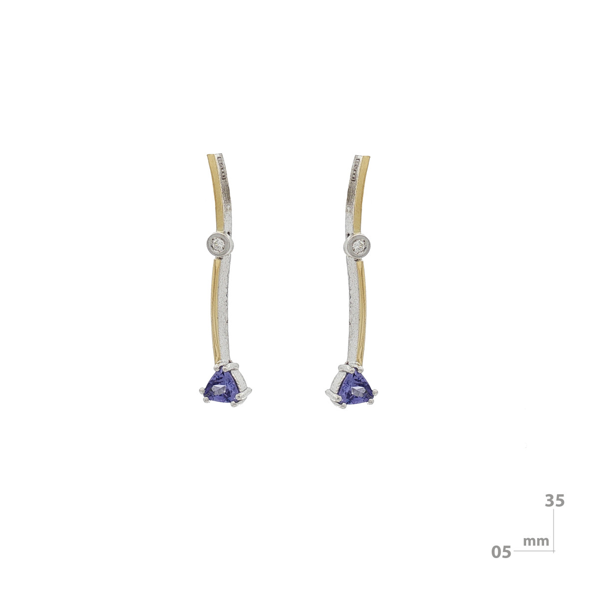 Pendientes de plata, oro, tanzanita y brillante lab de 0.04ct