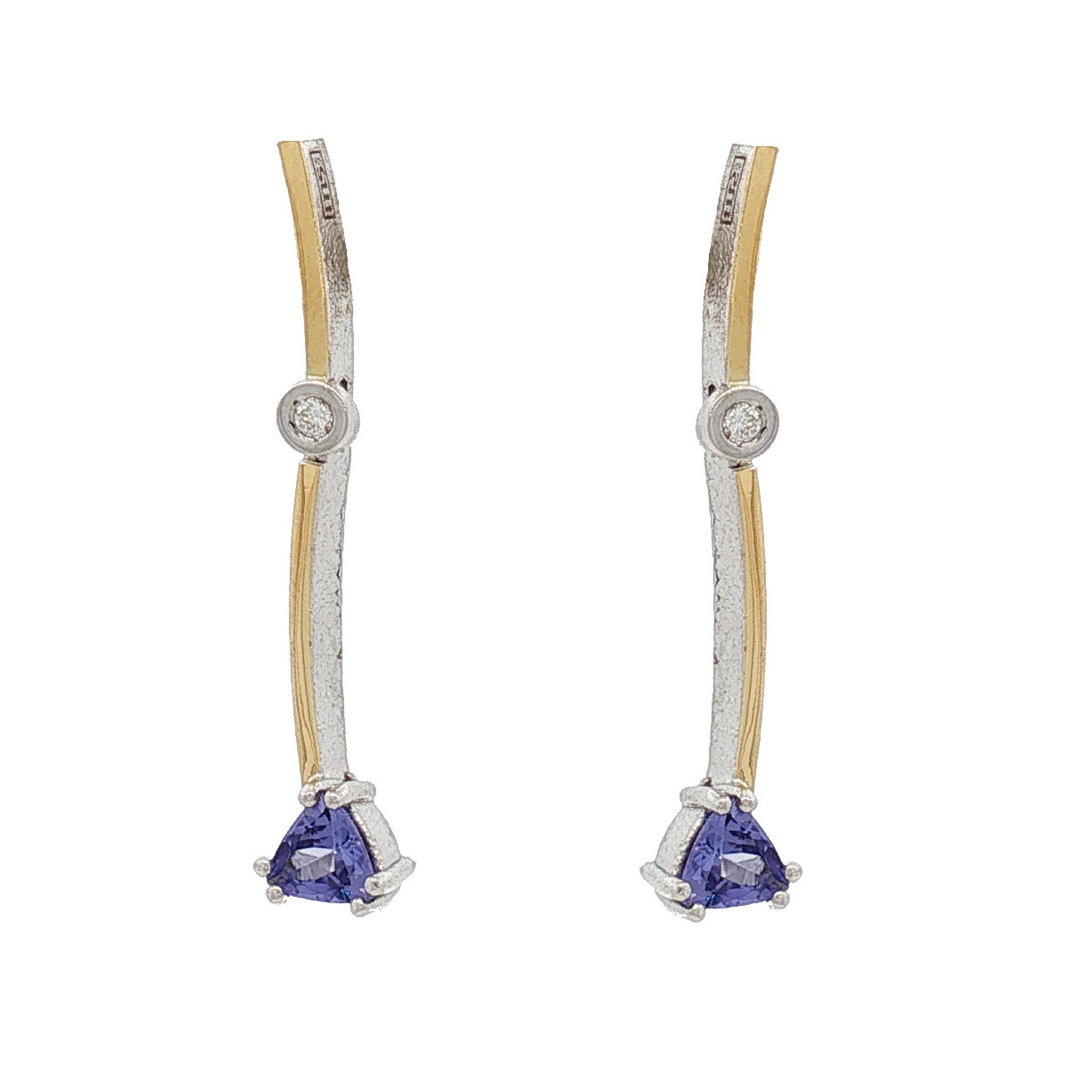 Pendientes de plata, oro, tanzanita y brillante lab de 0.04ct
