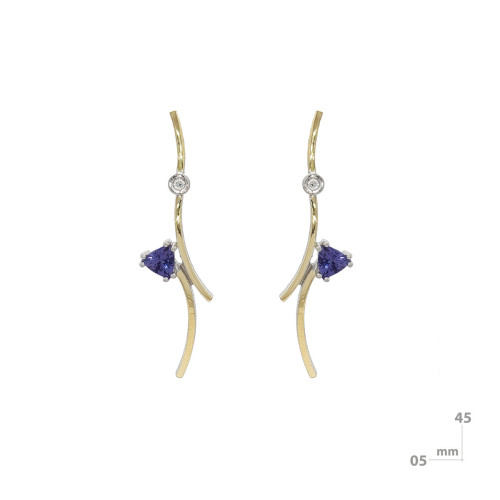 Arracades de plata, or, tanzanita i brillant lab
