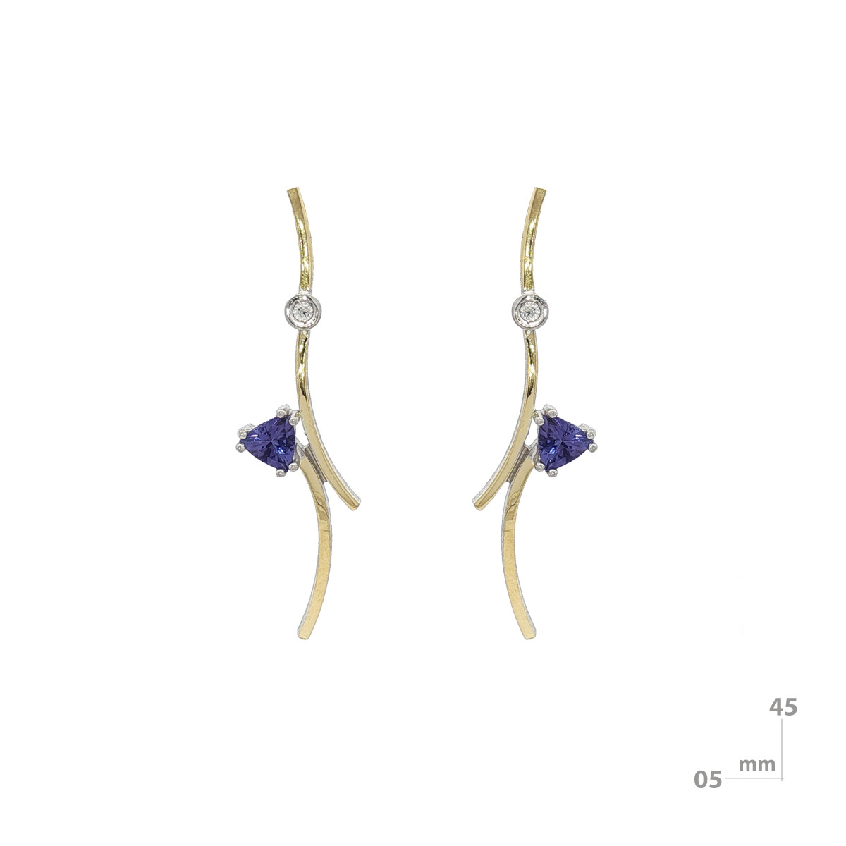 Pendientes de plata, oro, tanzanita y brillante lab
