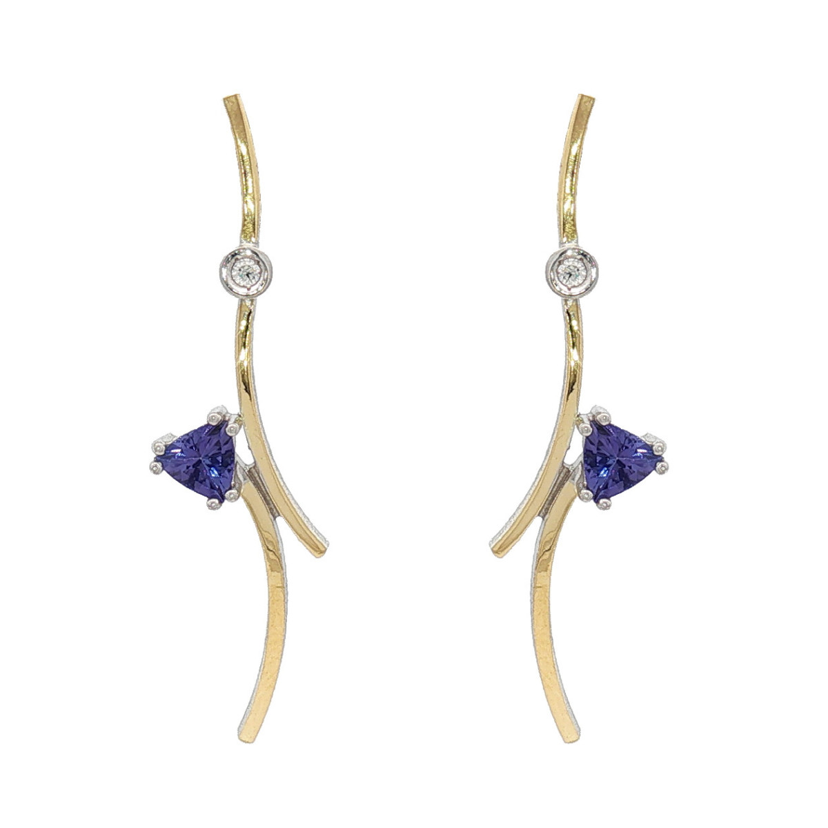 Pendientes de plata, oro, tanzanita y brillante lab