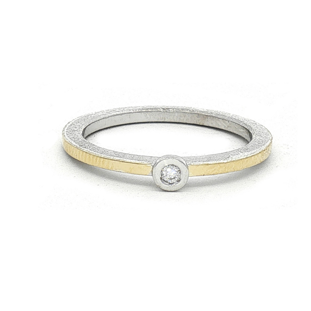 Anillo de plata, oro y brillante de 0.02ct