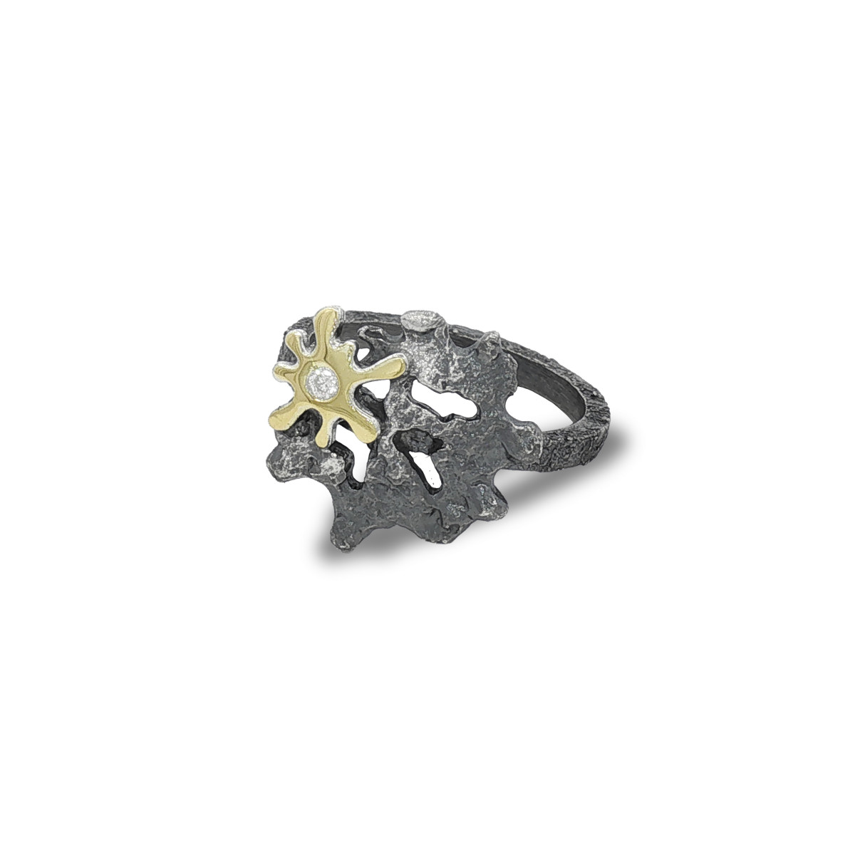 Anillo de plata, oro y brillante lab