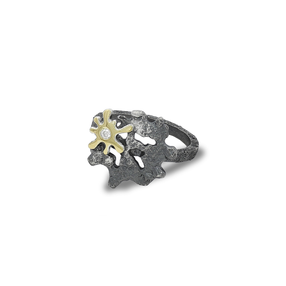 Anillo de plata, oro y brillante lab