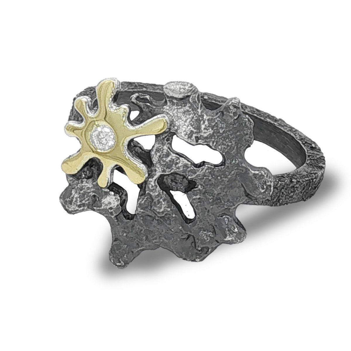 Anillo de plata, oro y brillante lab