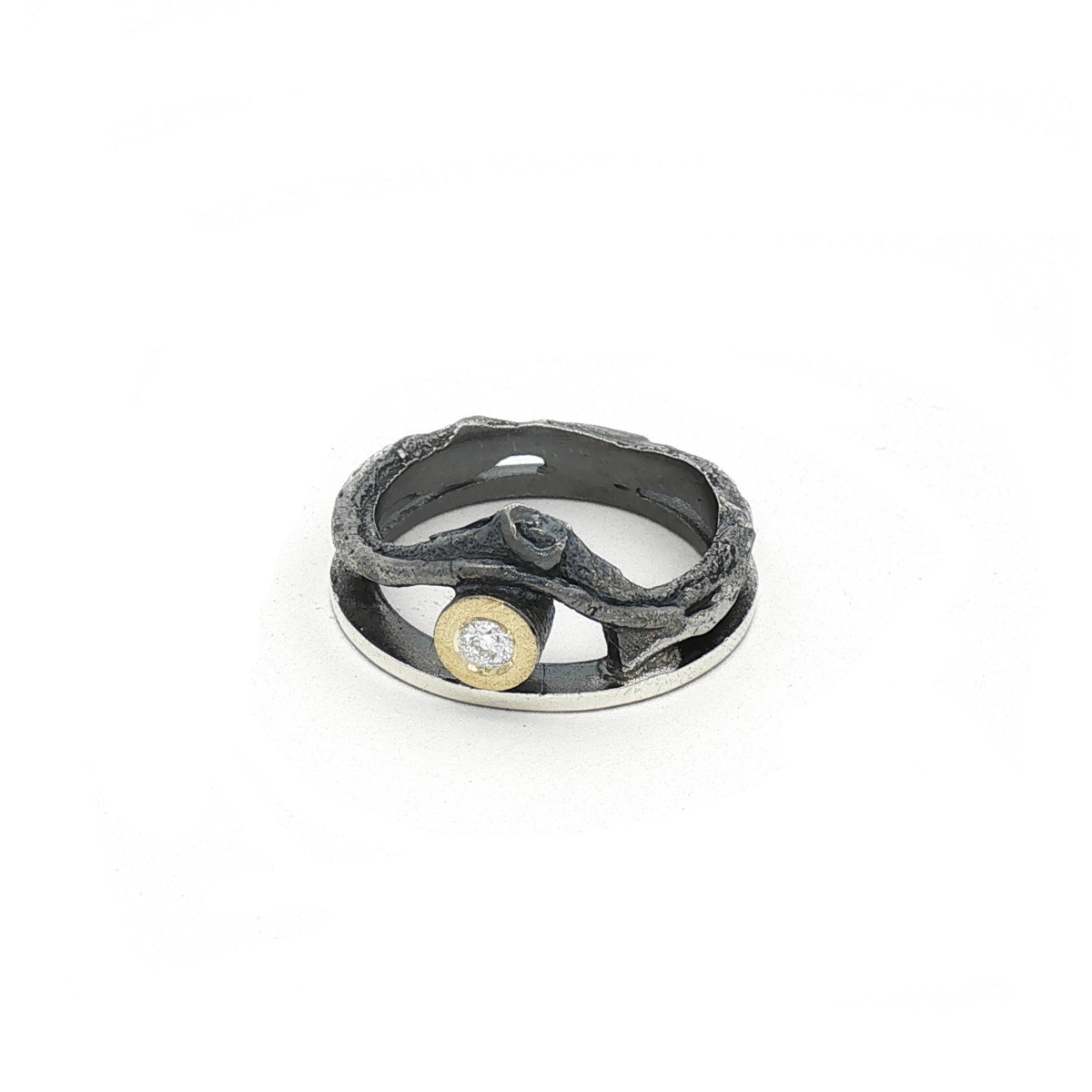 Anillo de plata, oro y brillante lab