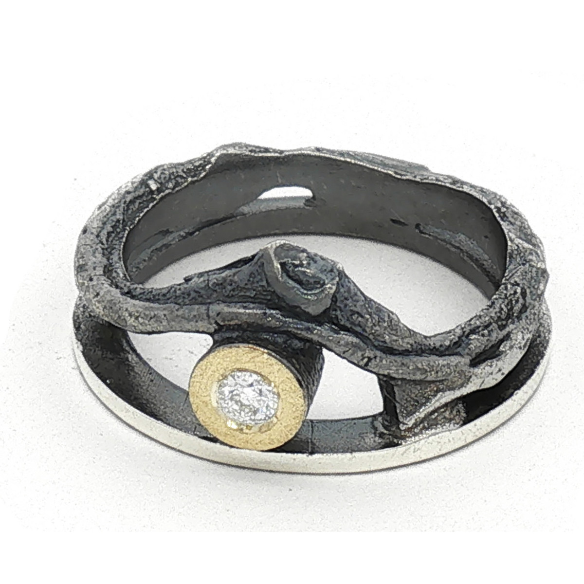 Anillo de plata, oro y brillante lab