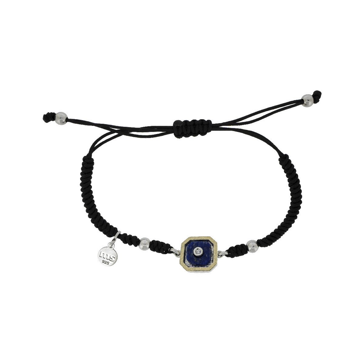 Pulsera en macramé de plata, oro, lapislázuli y brillante de 0.015 ct