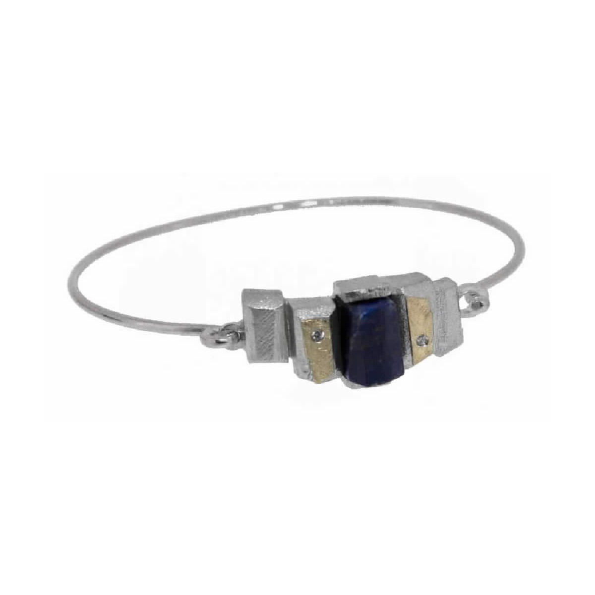 Silver, gold, lapis lazuli and brilliant bracelet