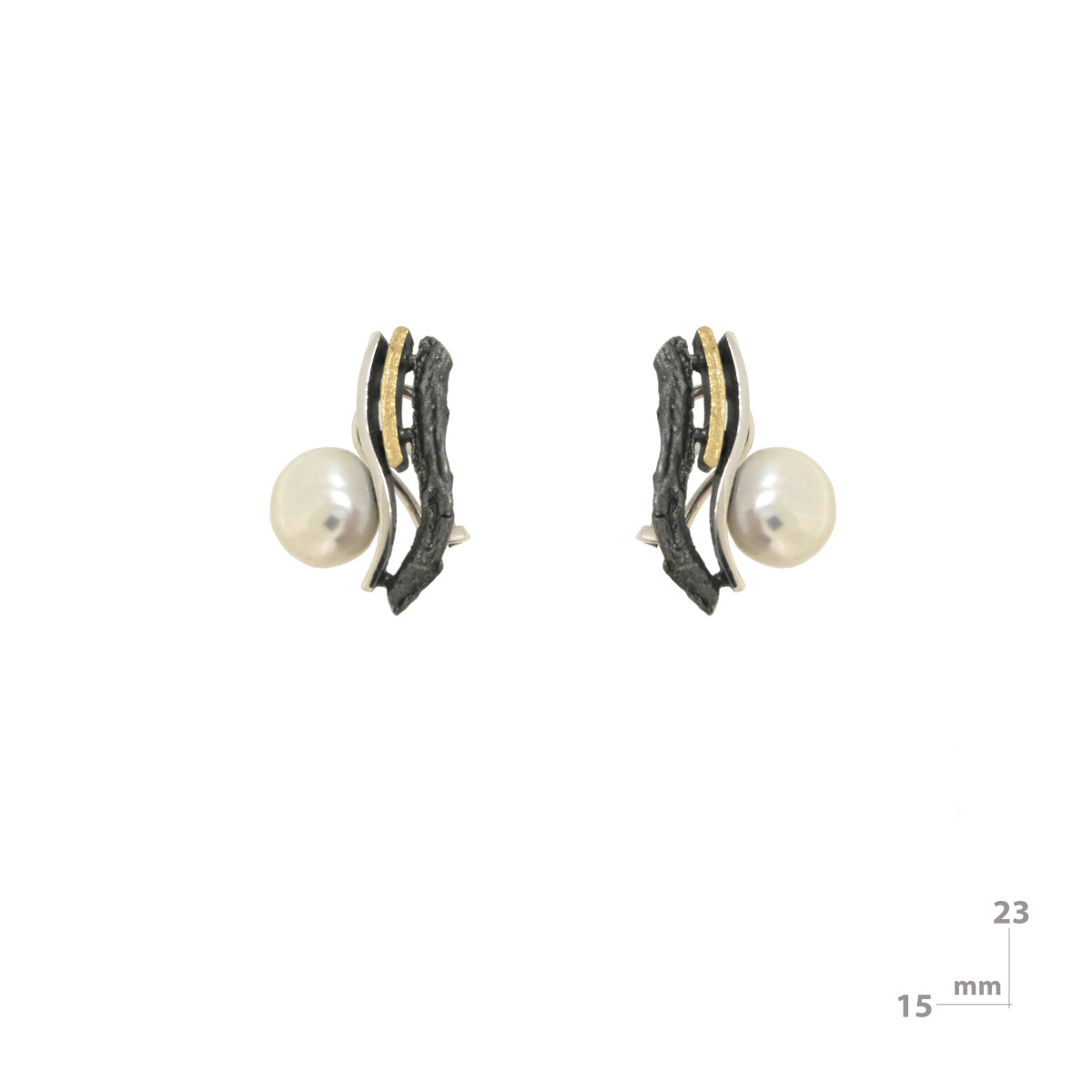 Silver, gold and baroque pearl earrings
