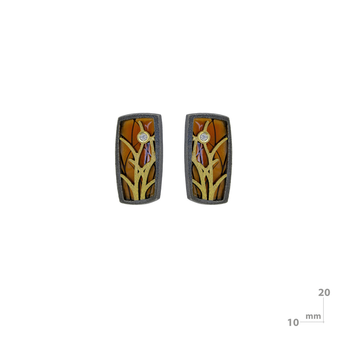 Earrings made of silver, 18k gold, enamel and brilliant