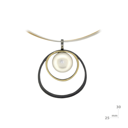 Silver, gold and pearl pendant