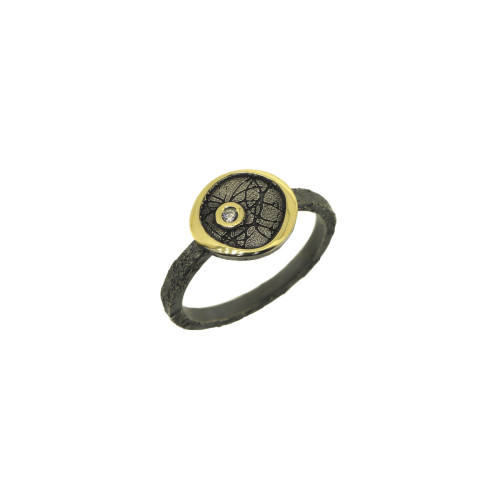 Black silver, gold and diamond ring