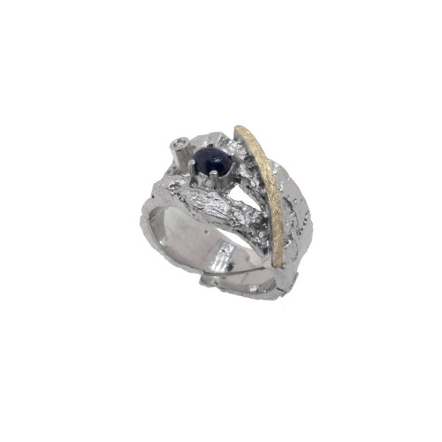 Silver, gold, sapphire and brilliant ring