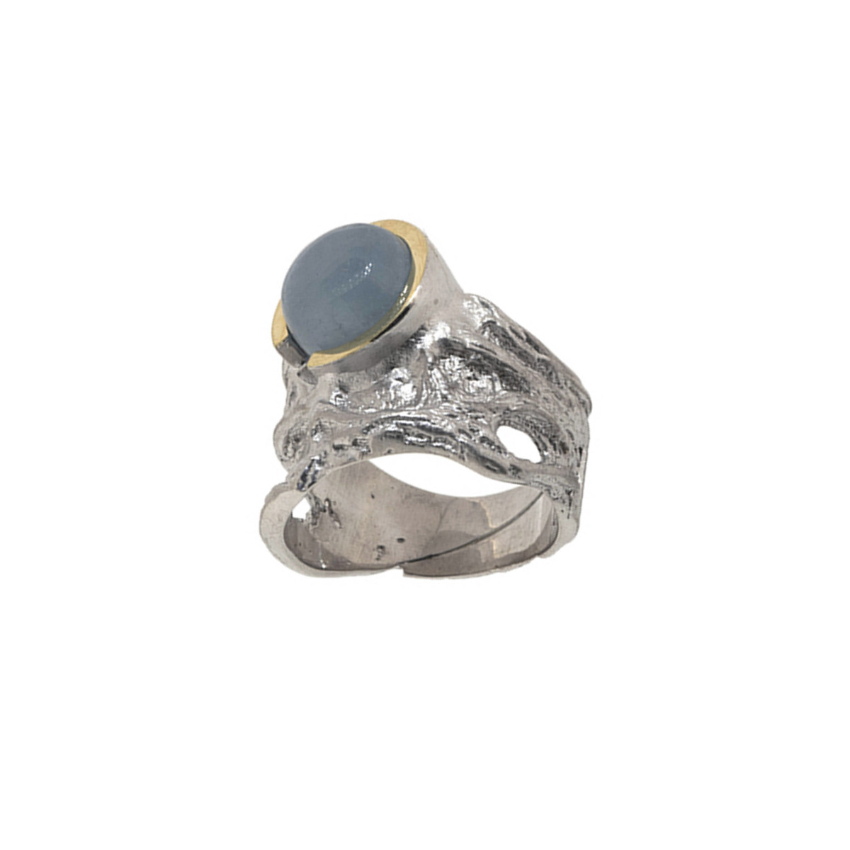 Silver, gold and aquamarine ring